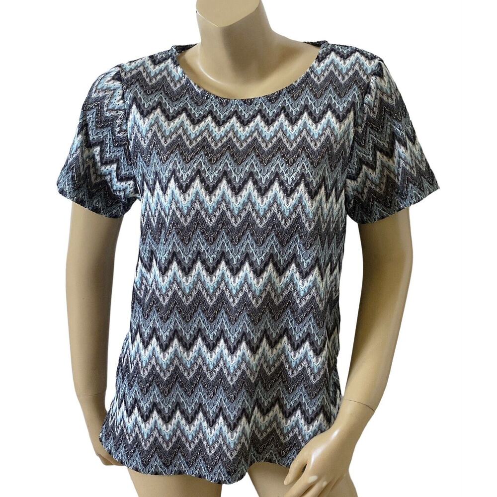 BON WORTH Womens Petite Size PS Sheer Short Sleeve Tribal Striped Chevron Shirt